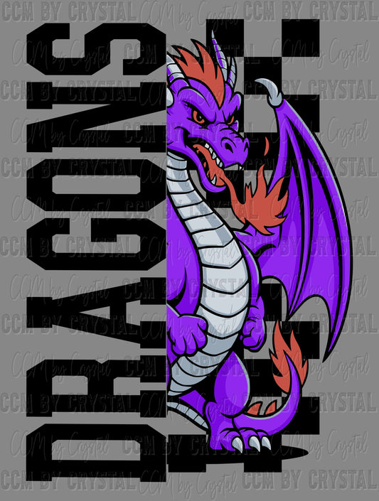 Dragons Checkered Sports Mascot Ready to Press Transfer DTF Transfer Sublimation Transfer