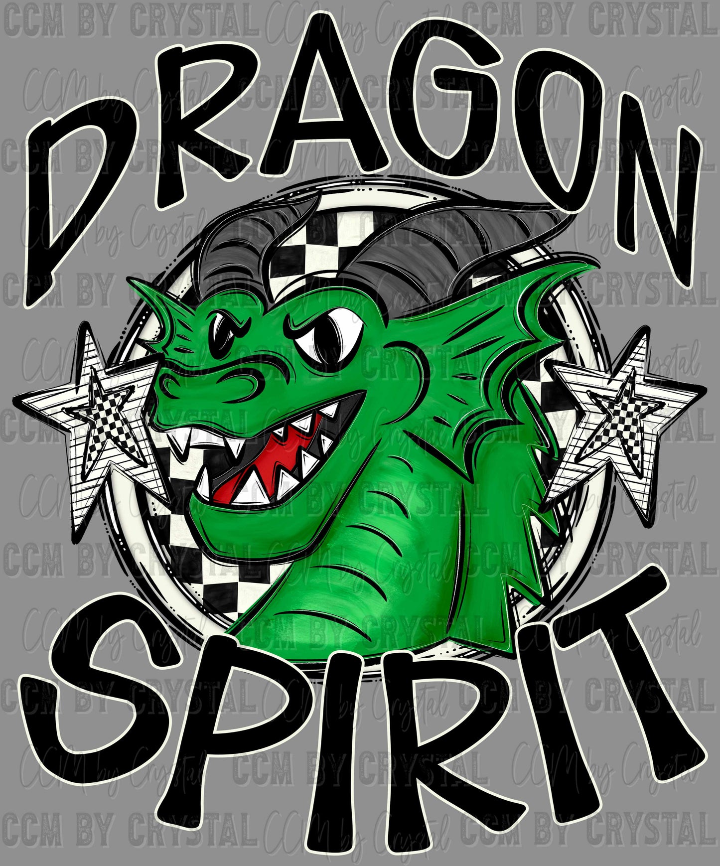 Dragon Spirit Stars Checkered Sports Mascot Ready to Press Transfer DTF Transfer Sublimation Transfer