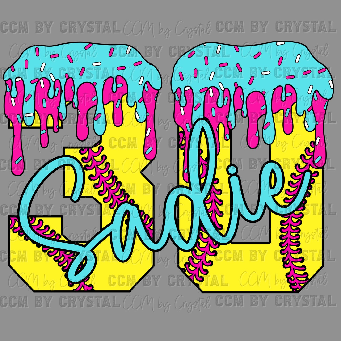 Personalized Softball Name/Mascot and Ice Cream Drip Number Ready to Press Transfer DTF Transfer Sublimation Transfer
