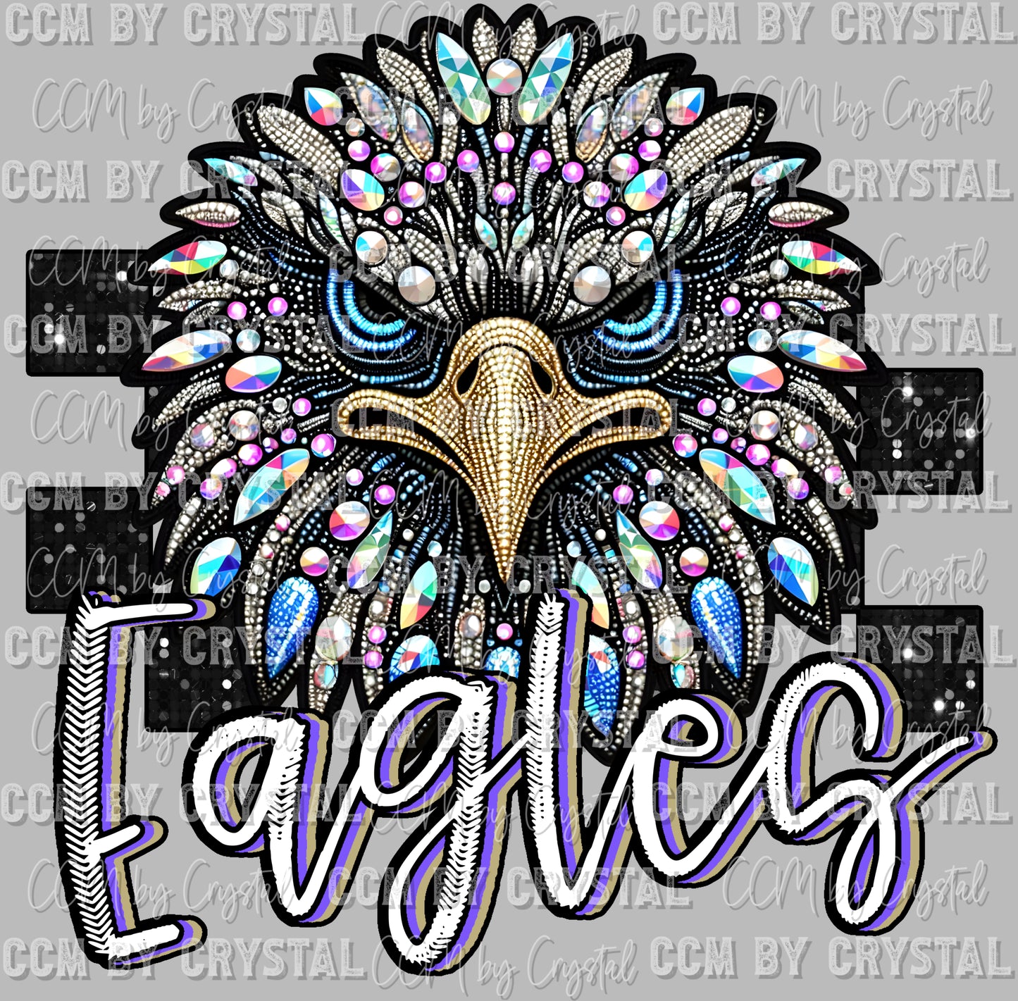 Eagles Mascot Faux Rhinestones Effect Ready to Press Transfer DTF Transfer Sublimation Transfer