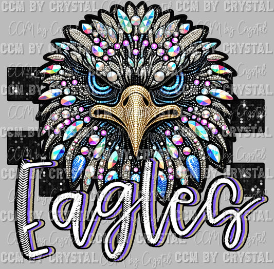 Eagles Mascot Faux Rhinestones Effect Ready to Press Transfer DTF Transfer Sublimation Transfer