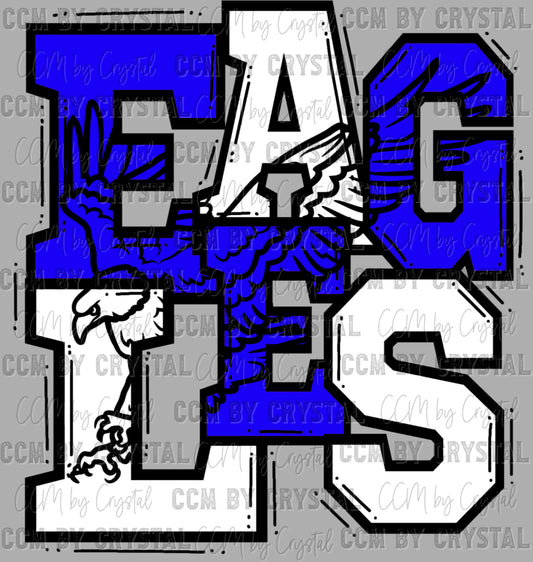 Eagles Mascot Royal Blue Ready to Press DTF Transfers Sublimation Transfers