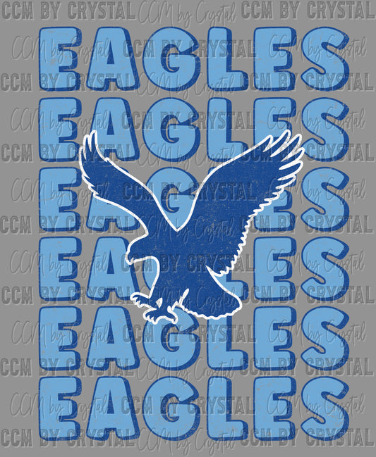 Eagles Stacked Blue Mascot Ready to Press DTF Transfers Sublimation Transfers