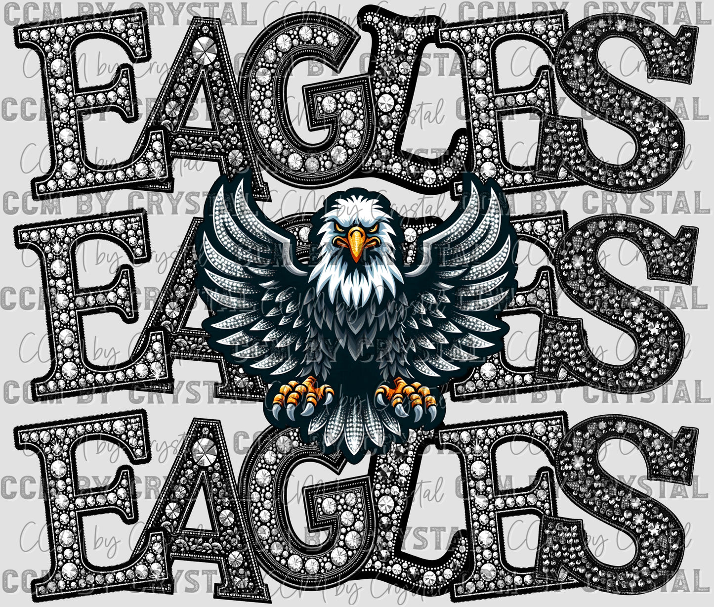 Eagles Mascot Stacked Faux Rhinestones Ready to Press Transfer DTF Transfer Sublimation Transfer