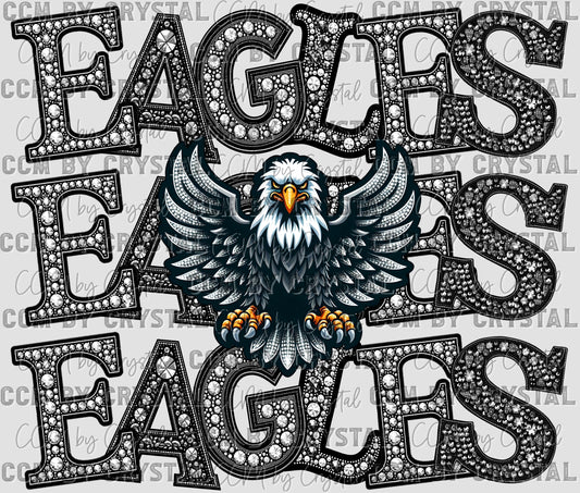 Eagles Mascot Stacked Faux Rhinestones Ready to Press Transfer DTF Transfer Sublimation Transfer