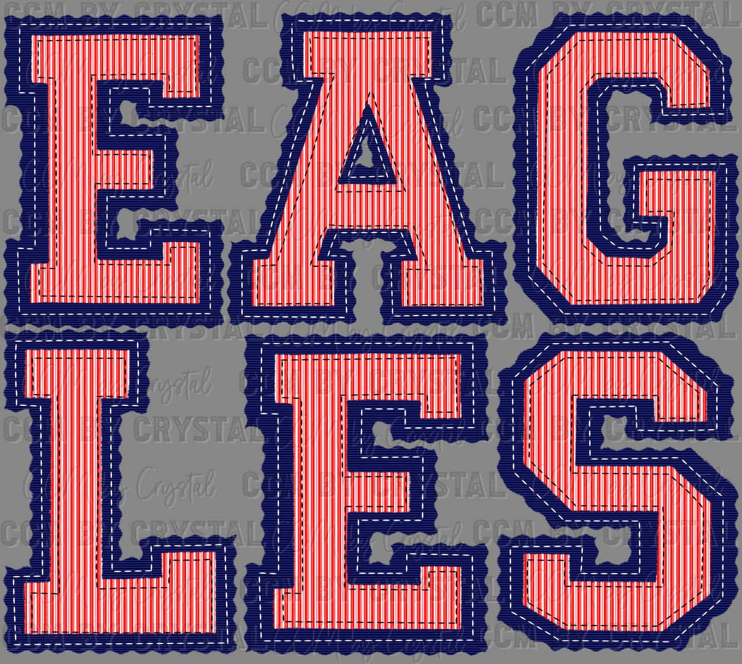 Eagles Faux Embroidery Navy Red Sports Mascot Ready to Press Transfer DTF Transfer Sublimation Transfer