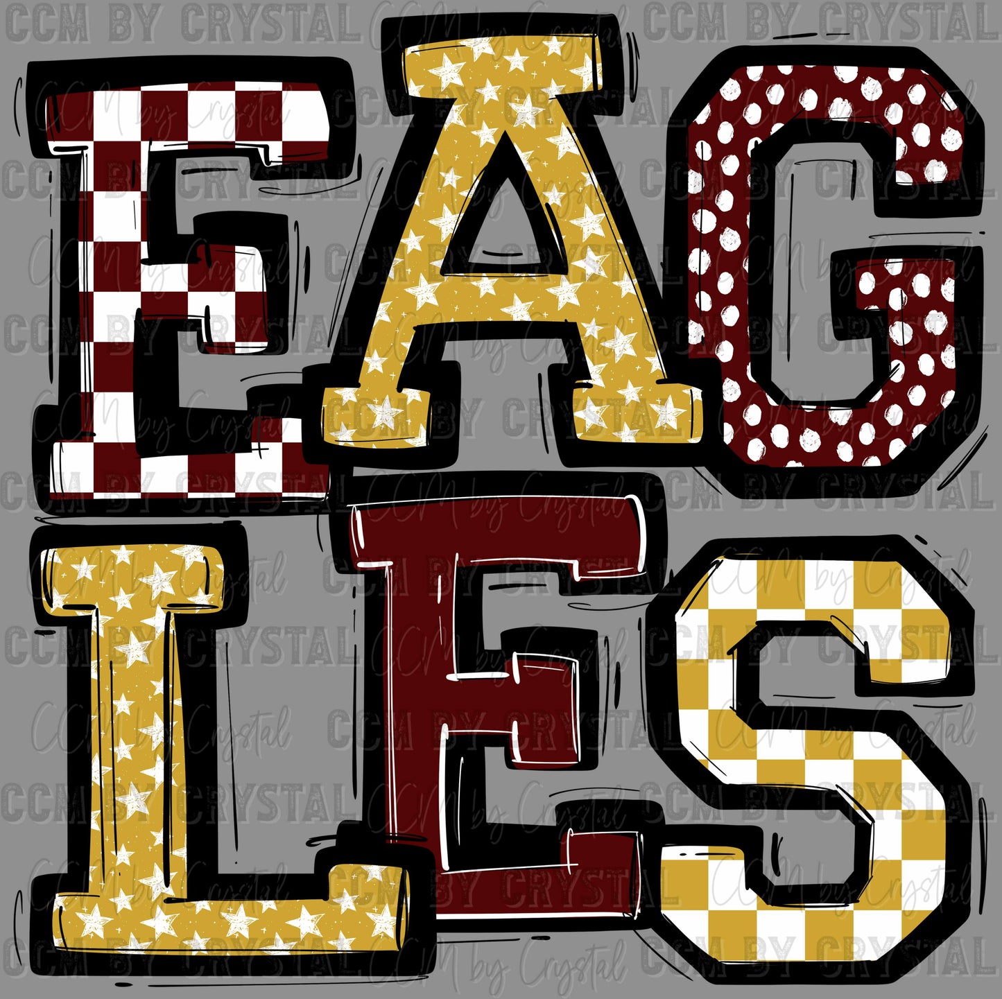 Eagles Checkered Stars Dots Sports Mascot Ready to Press Transfer DTF Transfer Sublimation Transfer