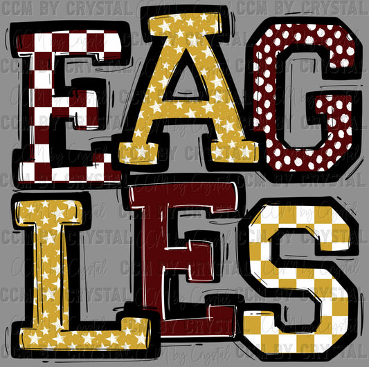 Eagles Checkered Stars Dots Sports Mascot Ready to Press Transfer DTF Transfer Sublimation Transfer