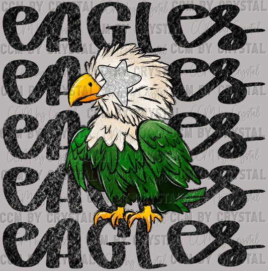 Eagles Mascot Green Ready to Press Transfer DTF Transfer Sublimation Transfer