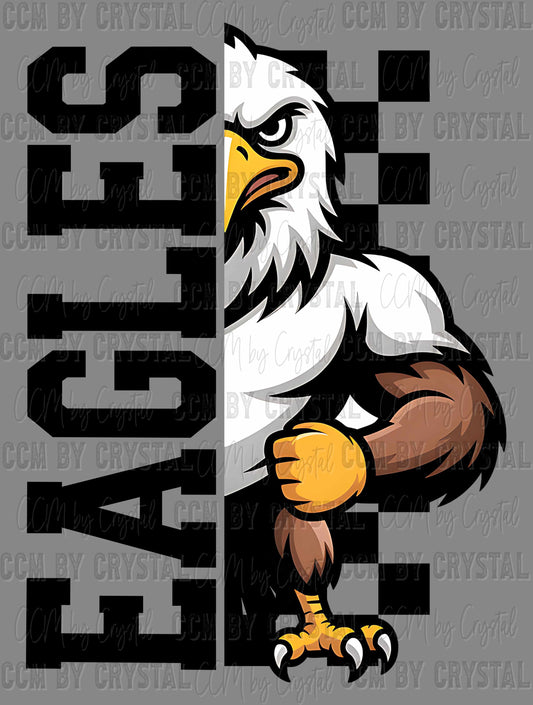 Eagles Checkered Sports Mascot Ready to Press Transfer DTF Transfer Sublimation Transfer