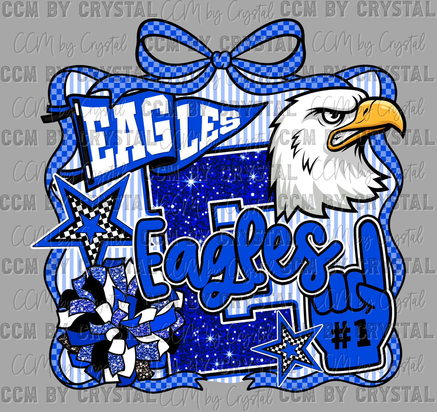 Eagles Blue Mascot Fake Faux Glitter Mascot Fake Faux Glitter Ready to Press DTF Transfers Sublimation Transfers