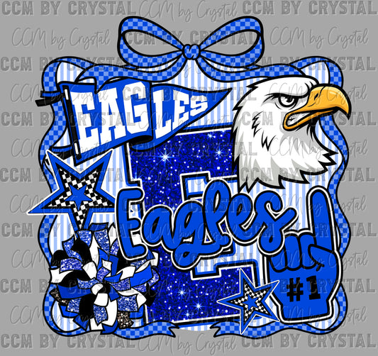 Eagles Blue Mascot Fake Faux Glitter Mascot Fake Faux Glitter Ready to Press DTF Transfers Sublimation Transfers