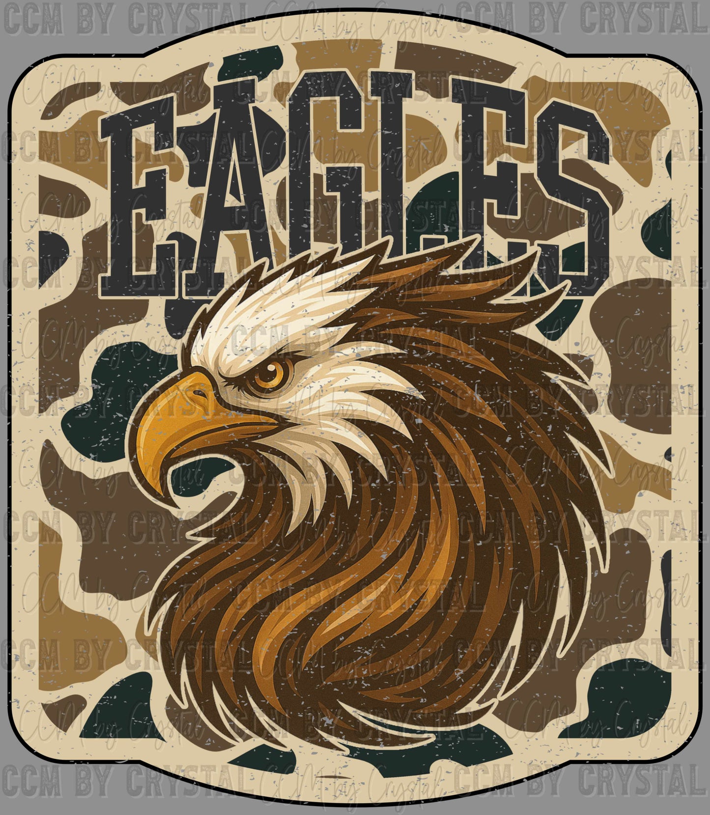 Eagle Camo Grunge Sports Mascot Ready to Press Transfer DTF Transfer Sublimation Transfer