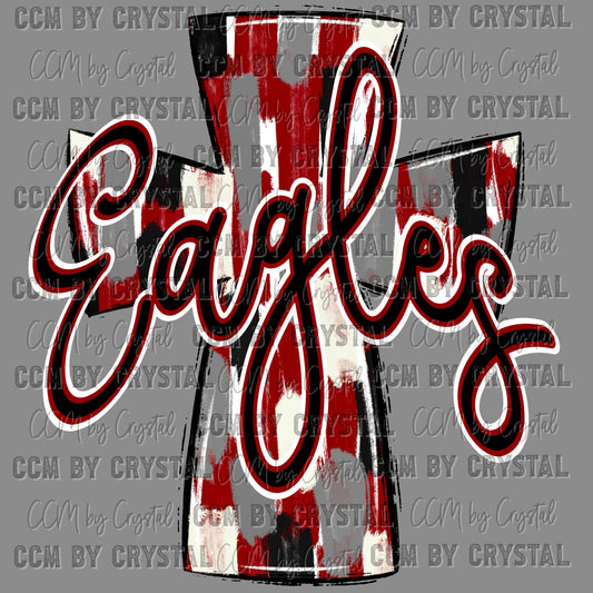 Eagles Mascot Cross School Spirit Maroon Brushstrokes PNG Digital File ONLY