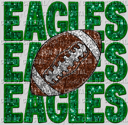 Eagles Football Green Faux Embroidery Faux Sequins Ready to Press Transfer