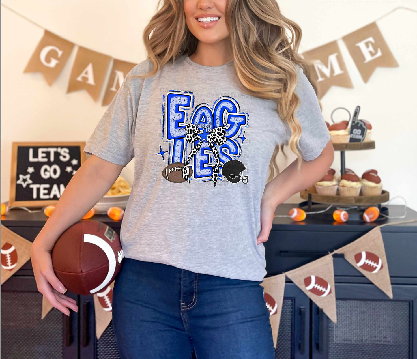 Eagles Football Bow Sports Mascot Leopard Print Ready to Press Transfer DTF Transfer Sublimation Transfer