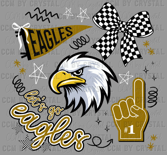Let's Go Eagles Gold Mascot Ready to Press Transfer DTF Transfer Sublimation Transfer