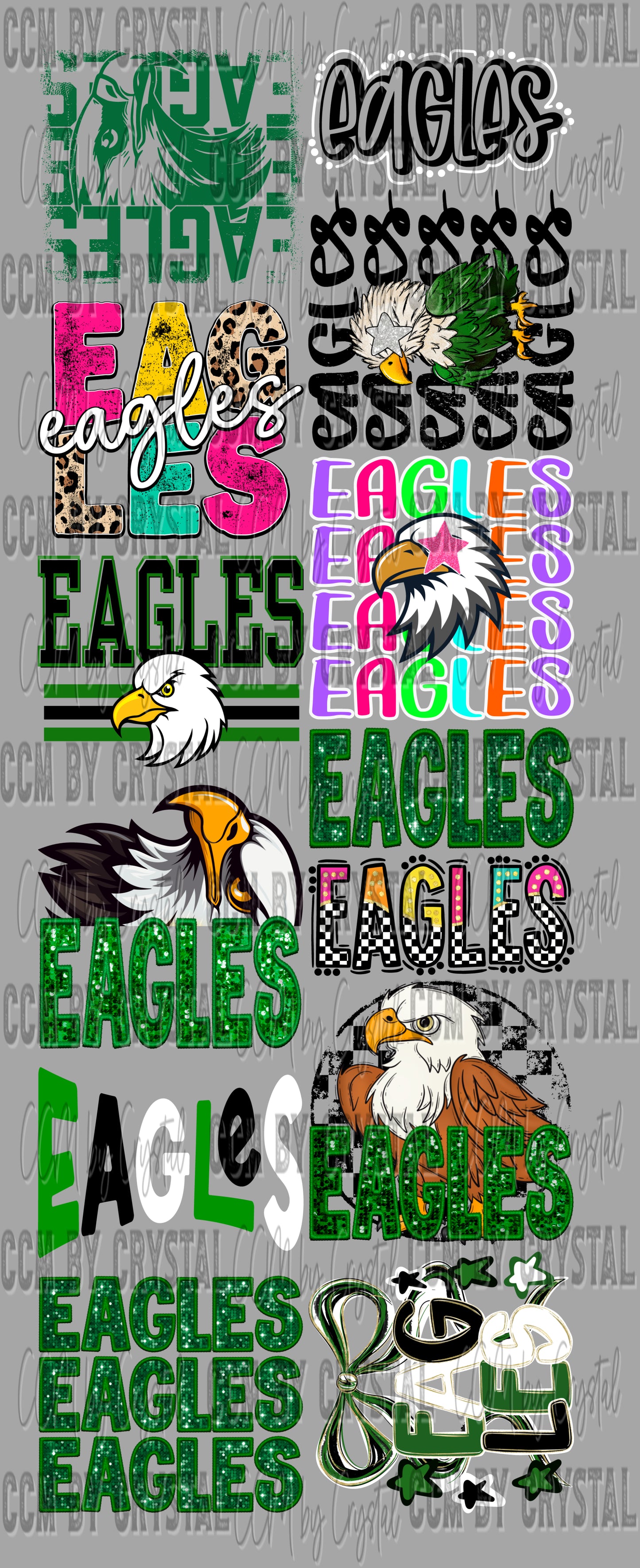Pre-Made Green Eagles Mascot GANG Sheet 60" DTF Gang Sheet