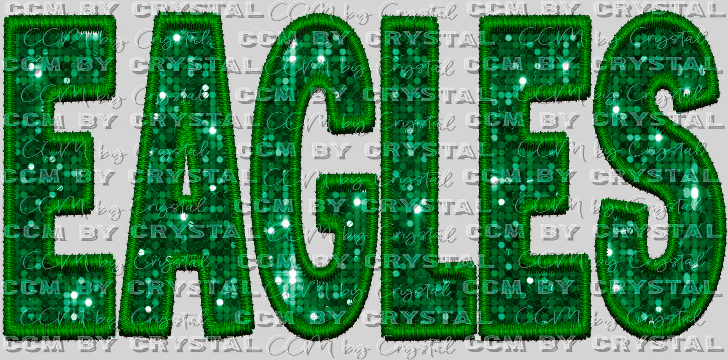 Eagles Green Faux Embroidery Faux Sequins Ready to Press Transfer