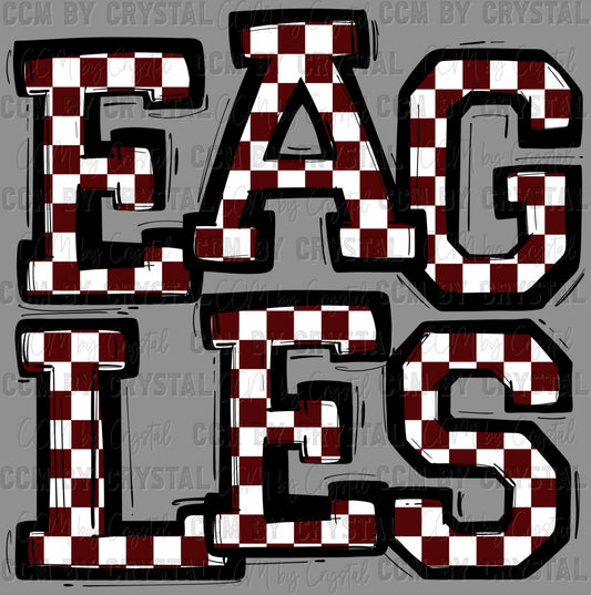Eagles Maroon Checkered Sports Mascot Ready to Press Transfer DTF Transfer Sublimation Transfer