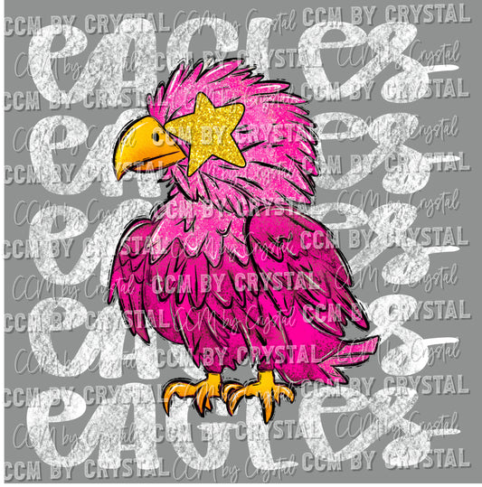 Eagles Pink with White Letters Mascot Ready to Press Transfer