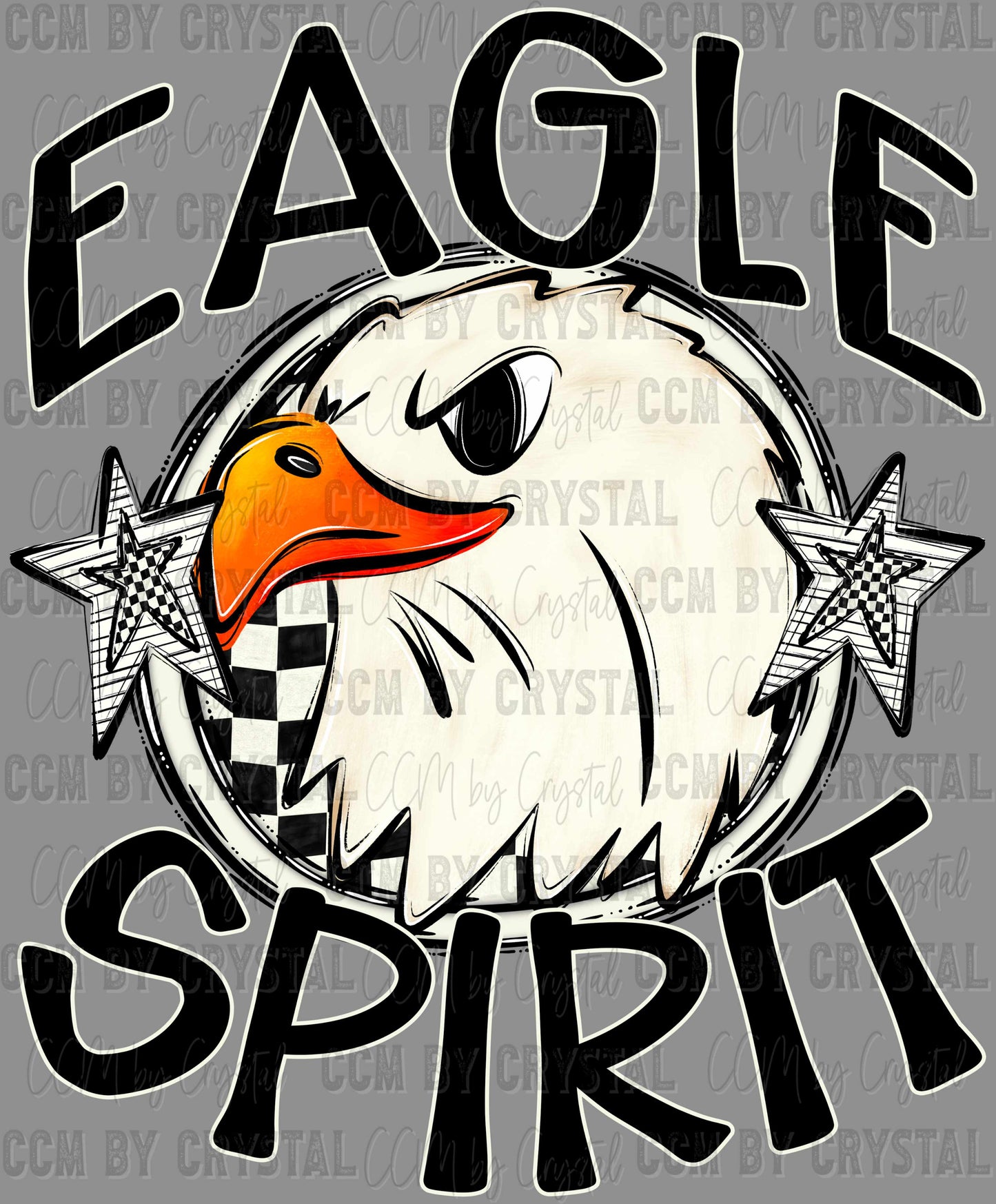 Eagle Spirit Stars Checkered Sports Mascot Ready to Press Transfer DTF Transfer Sublimation Transfer
