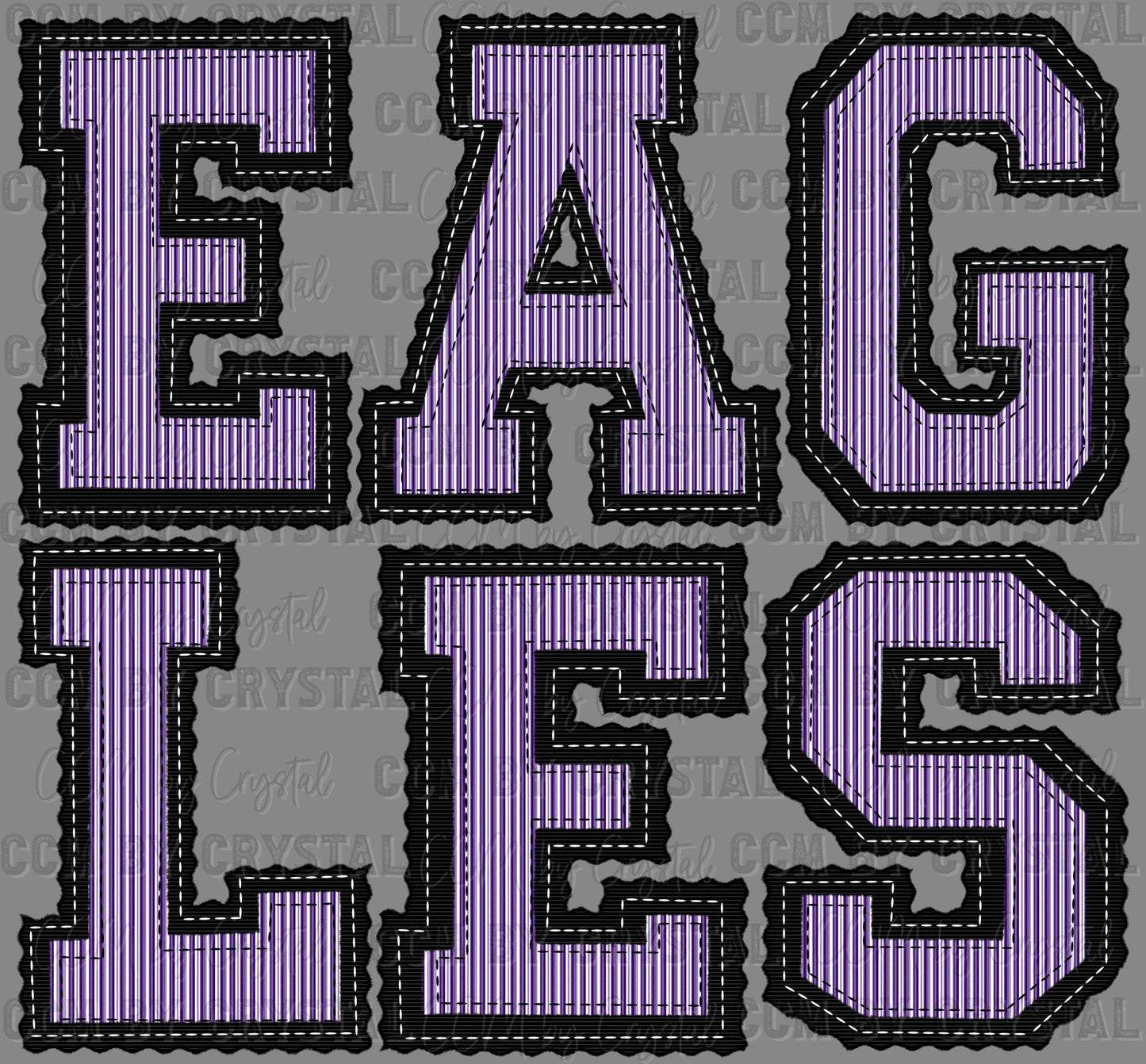 Eagles Faux Embroidery Purple Black Sports Mascot Ready to Press Transfer DTF Transfer Sublimation Transfer