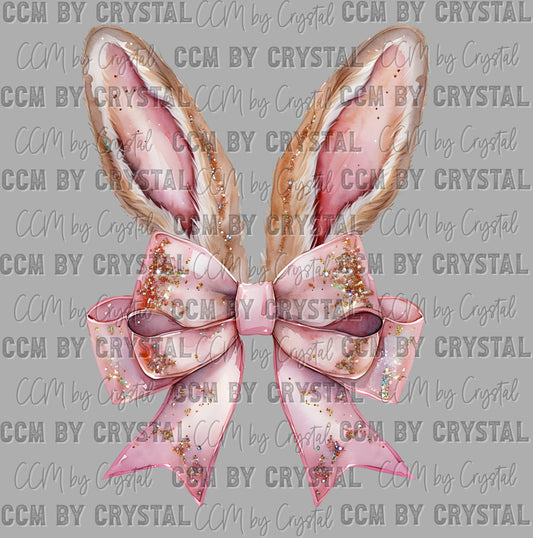 Easter Bunny Ears Pink Bow Faux Glitter Ready to Press DTF Transfers Sublimation Transfers