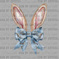 Easter Bunny Ears Blue Bow Faux Glitter Ready to Press DTF Transfers Sublimation Transfers