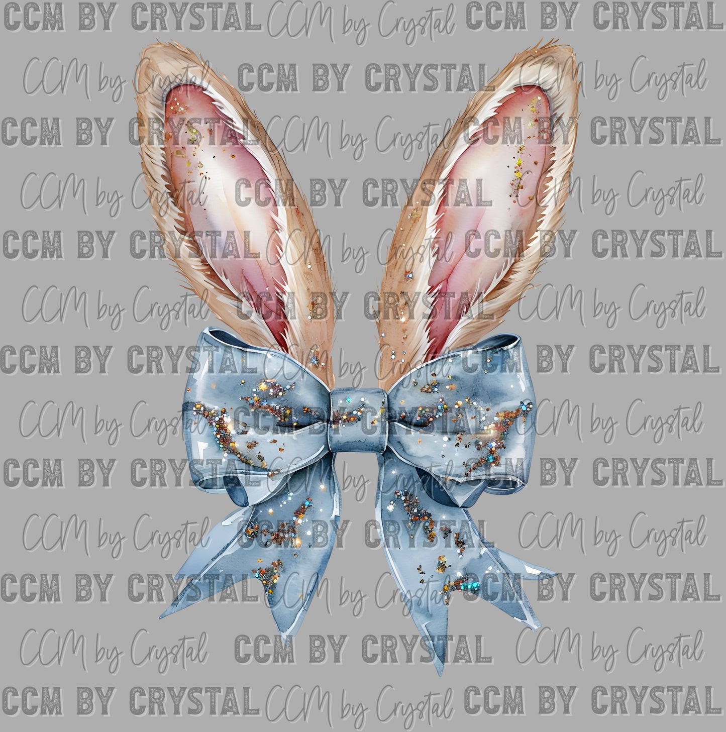 Easter Bunny Ears Blue Bow Faux Glitter Ready to Press DTF Transfers Sublimation Transfers