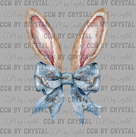 Easter Bunny Ears Blue Bow Faux Glitter Ready to Press DTF Transfers Sublimation Transfers