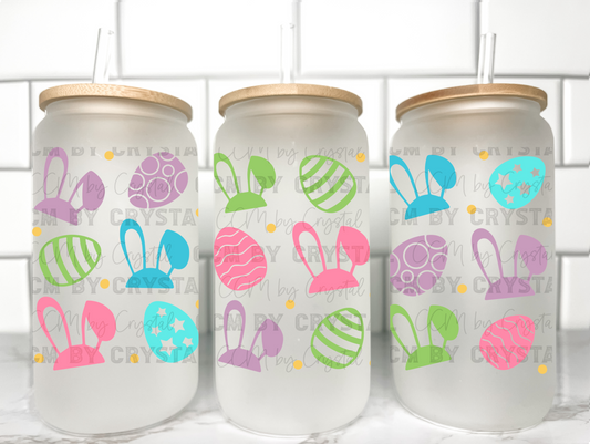 Easter Bunny and Eggs UV DTF Transfer 16oz Libby Glass Can Wrap Ready to Apply