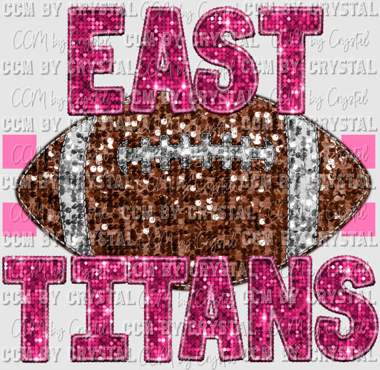 East Titans Pink Out Football Breast Cancer Awareness Faux Sequins Ready to Press Transfer