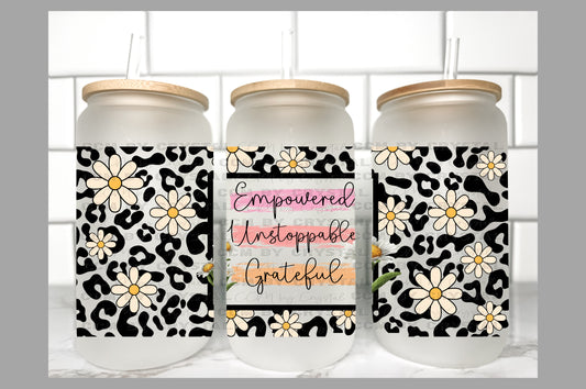 Empowered Unstoppable Grateful Transfer 16oz Libby Glass Can Wrap Ready to Apply