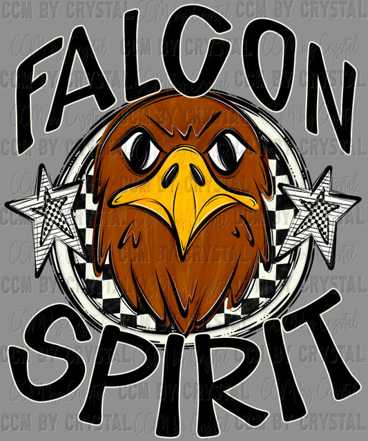 Falcon Spirit Stars Checkered Sports Mascot Ready to Press Transfer DTF Transfer Sublimation Transfer