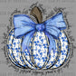 Blue Floral Pumpkin Fall Thanksgiving Ready to Press Transfer DTF Transfer Sublimation Transfer