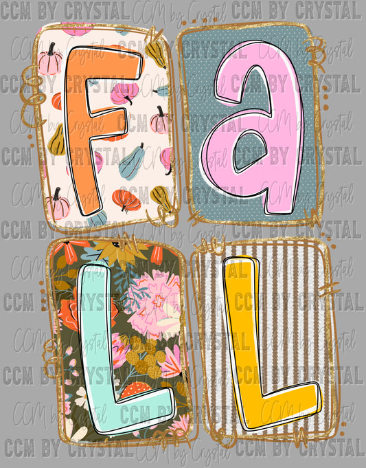 Fall Squares Fall Thanksgiving Ready to Press Transfer DTF Transfer Sublimation Transfer