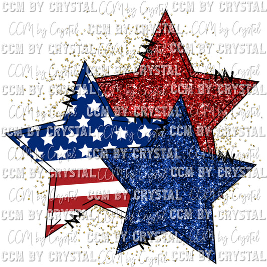 Stars Faux Glitter USA America Fourth of July Ready to Press Transfer