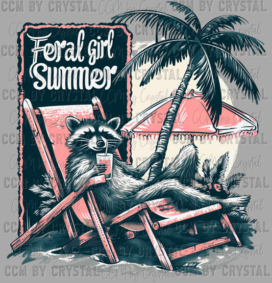 Feral Girl Summer Raccoon Ready to Press Transfer DTF Transfer Sublimation Transfer