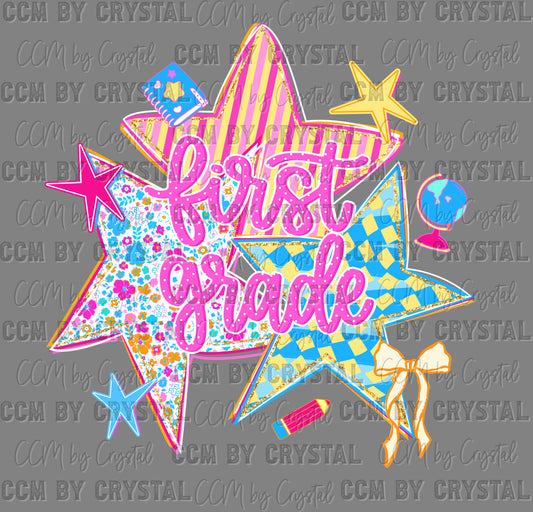 First 1st Girly Stars Back to School Ready to Press DTF Transfers Sublimation Transfers