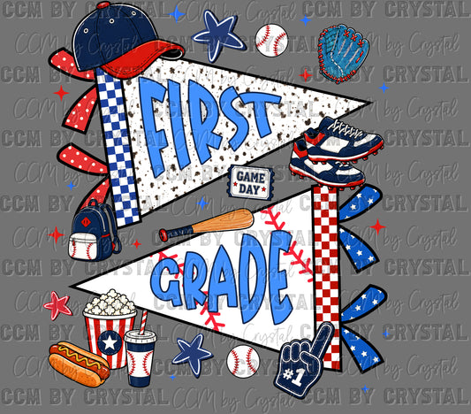 1st First Grade Back to School Baseball Ready to Press DTF Transfers Sublimation Transfers