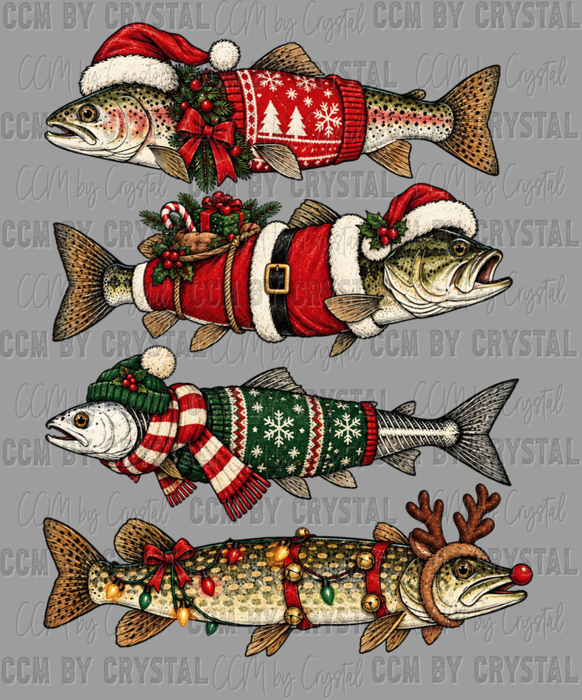 Christmas Fish Ready to Press DTF Transfers Sublimation Transfers
