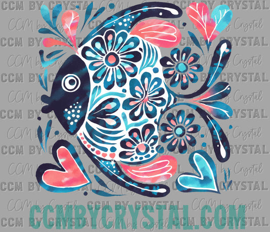 Floral Fish Summer Ready to Press Transfer DTF Transfer Sublimation Transfer