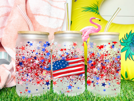 Flag Fourth of July UV DTF Transfer 16oz Libby Glass Can Wrap Ready to Apply