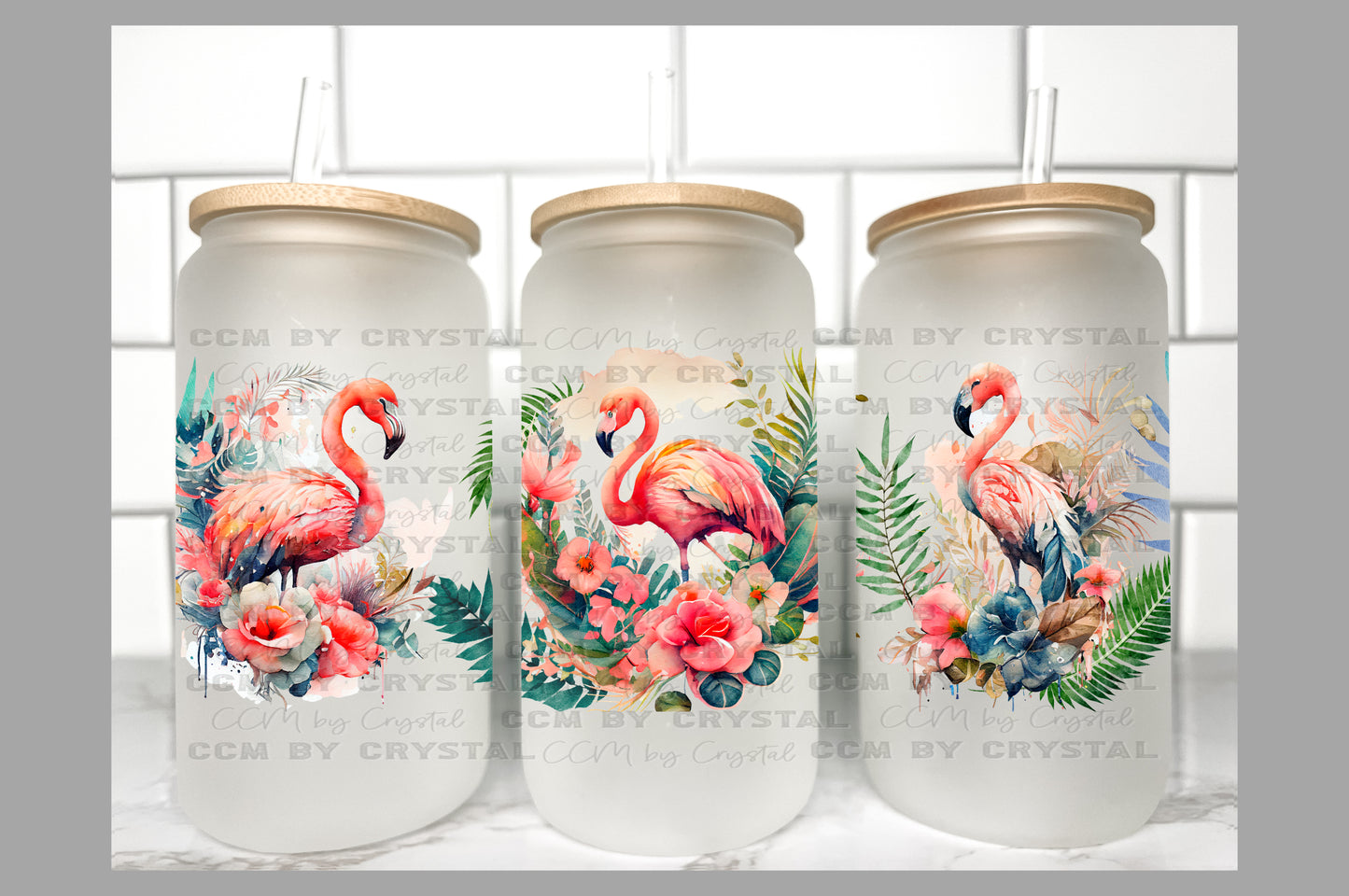 Flamingos Summertime UV Transfer 16oz Libby Glass Can Wrap Ready to Apply
