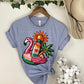 Summertime Flamingo Palm Tree Faux Sequins Ready to Press Transfer