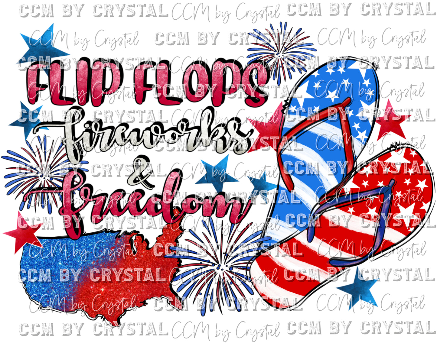 Flip Flops Fireworks and Freedom Fourth of July Ready to Press Transfer