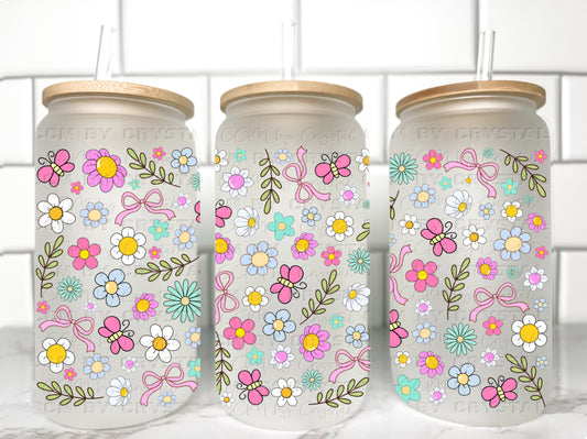Spring Floral UV Transfer 16oz Libby Glass Can Wrap Ready to Apply