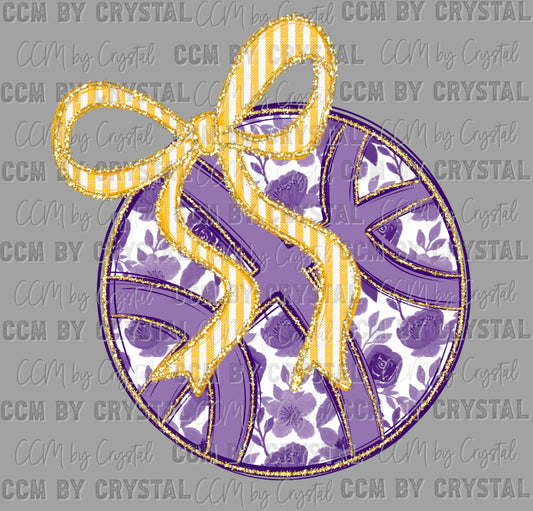 Floral Basketball Purple Yellow Ready to Press Transfer DTF Transfer Sublimation Transfer