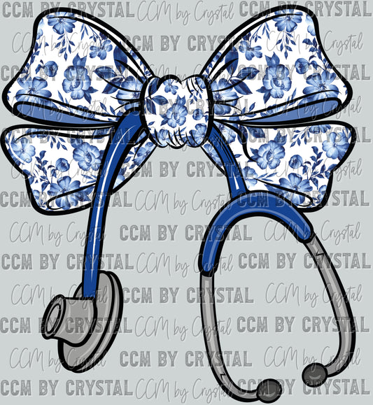 Bow Stethoscope Floral Nurse Ready to Press Transfer DTF Transfer Sublimation Transfer
